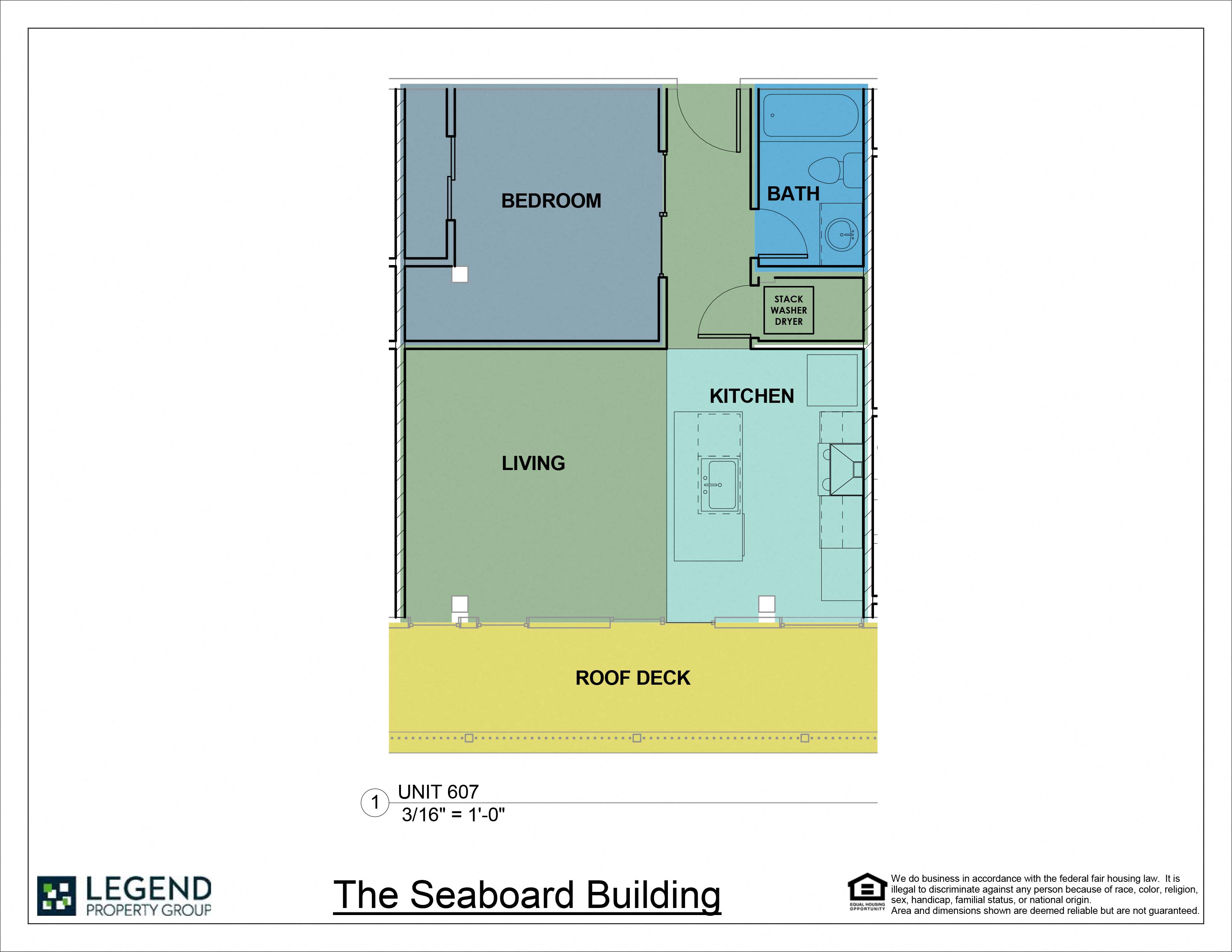 Floor plan for 1 bed, 1 bath, 583 sqft